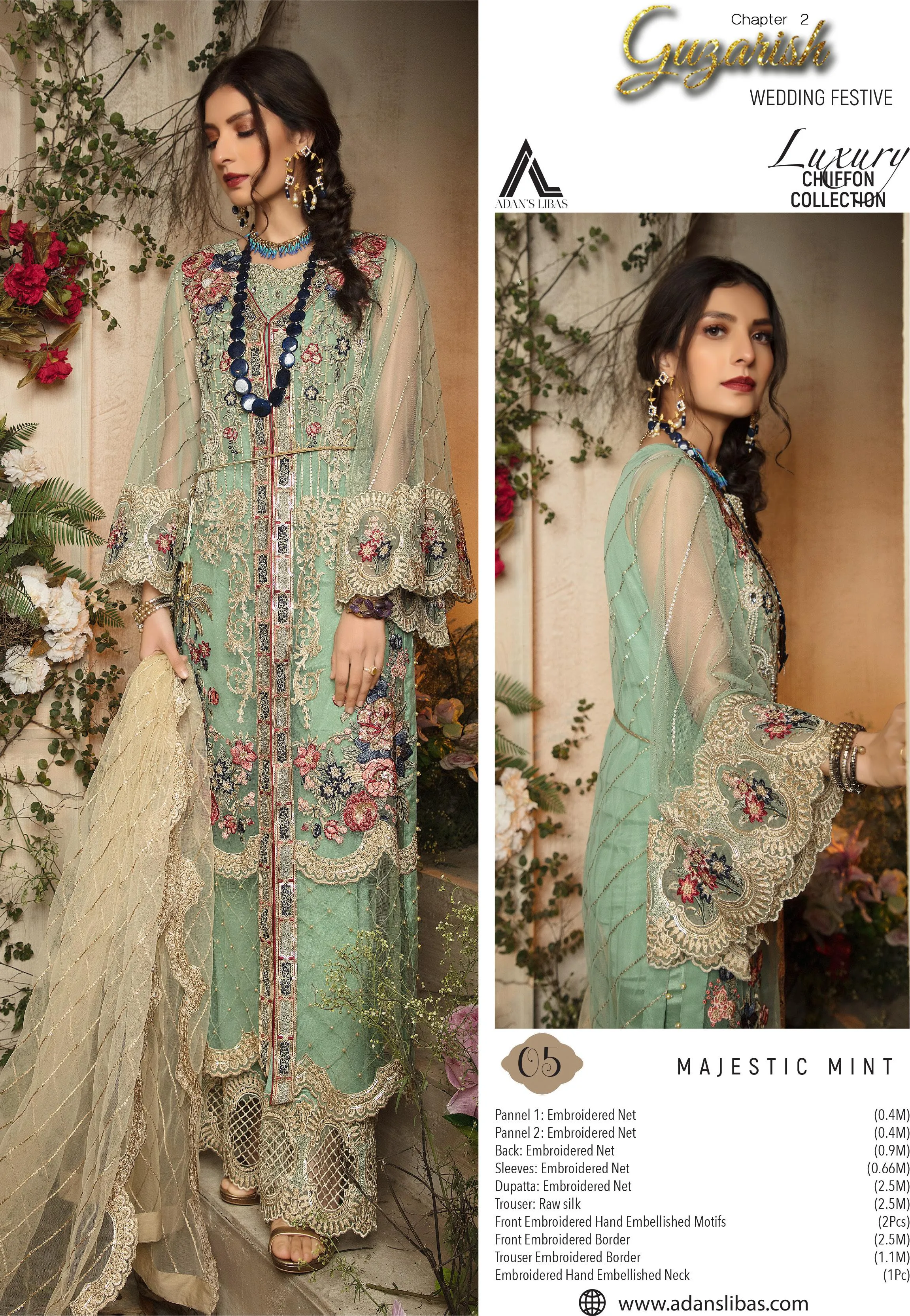 Adan's Libas Guzarish Chapter 2 Wedding Festive Luxury Chiffon Collection 2020 – 5 Majestic Mint