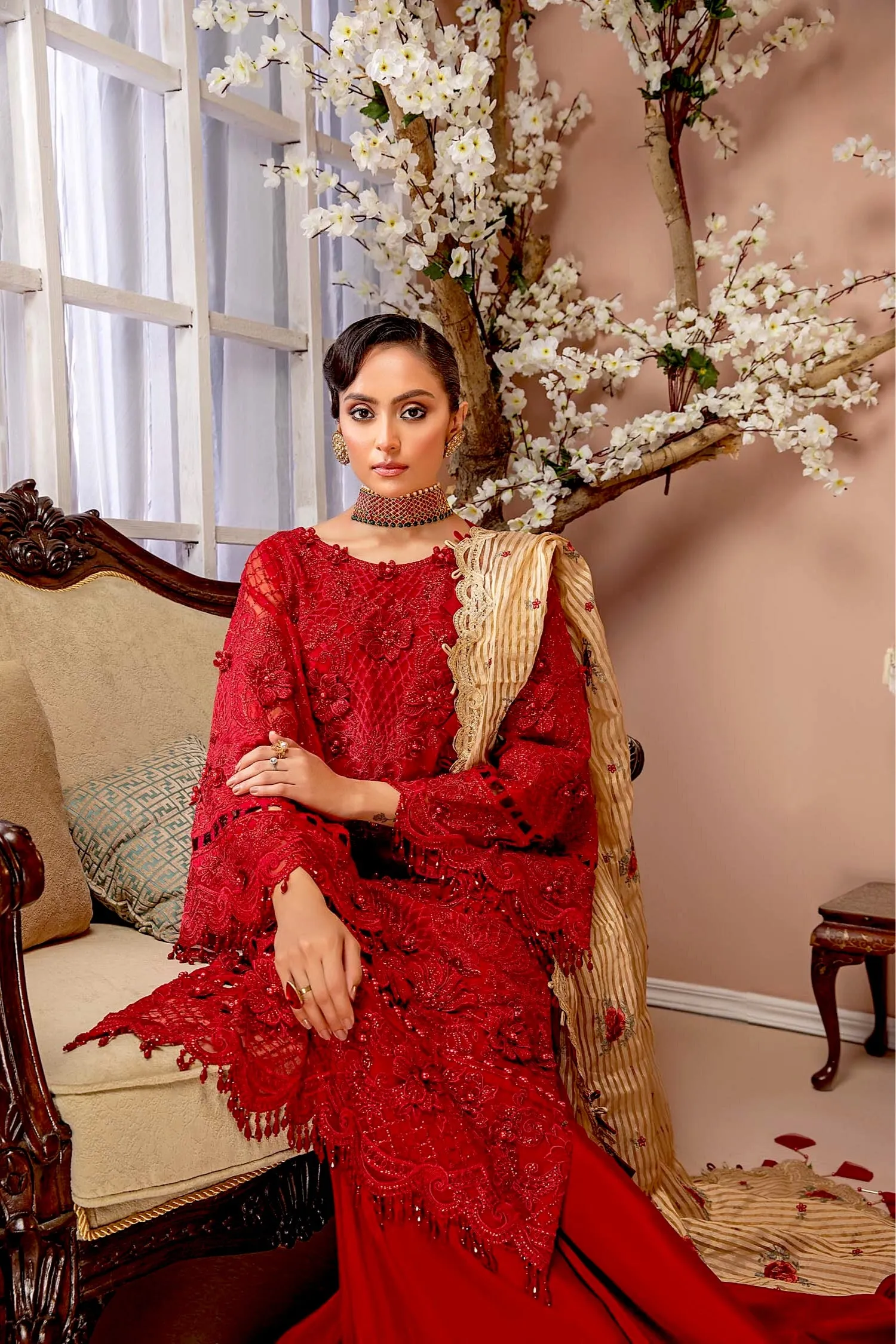 Adan's Libas Luxulia Embroidered Chiffon Collection – Radical Red