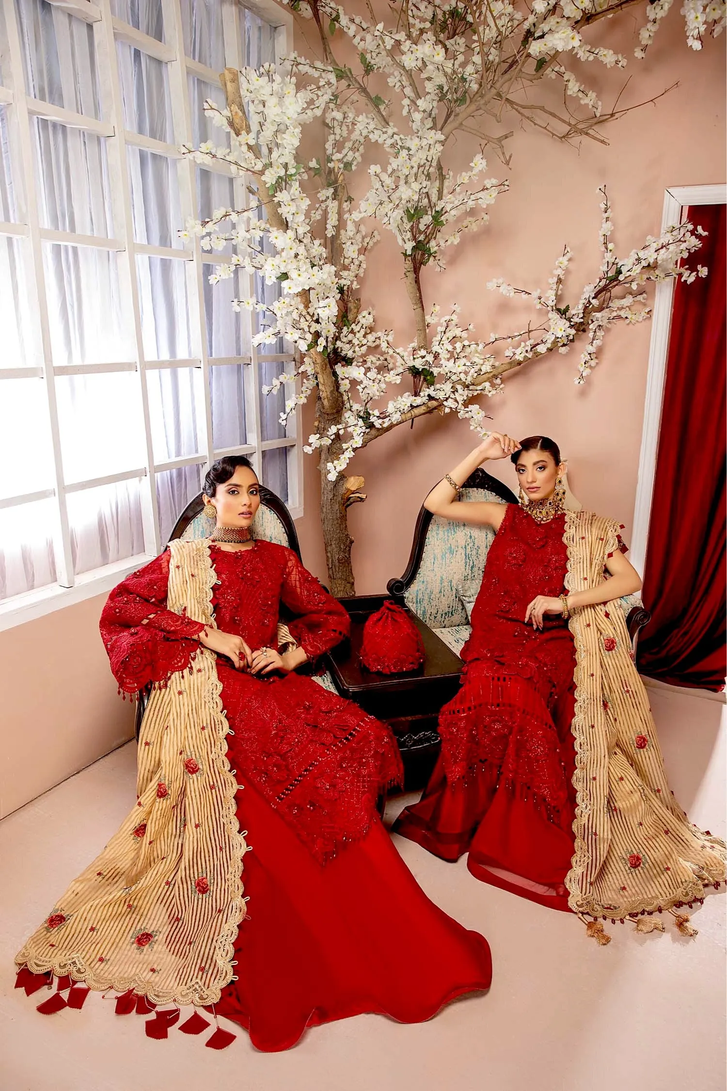 Adan's Libas Luxulia Embroidered Chiffon Collection – Radical Red