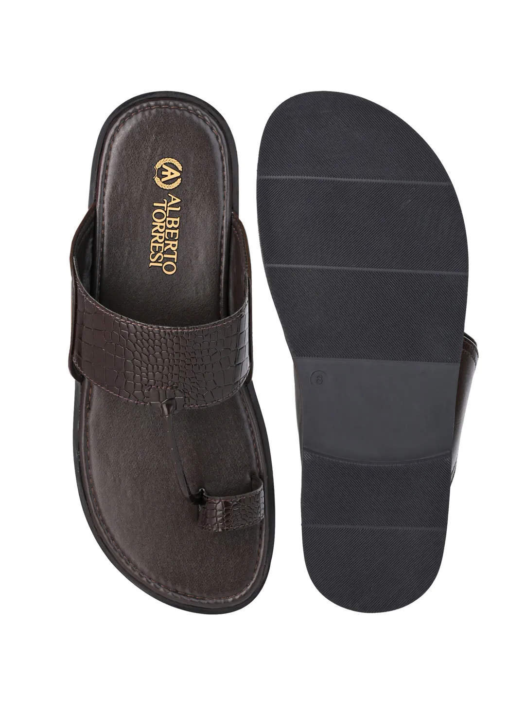 Alberto Torresi Men Brown Patent Office/Daily Wear Slippers
