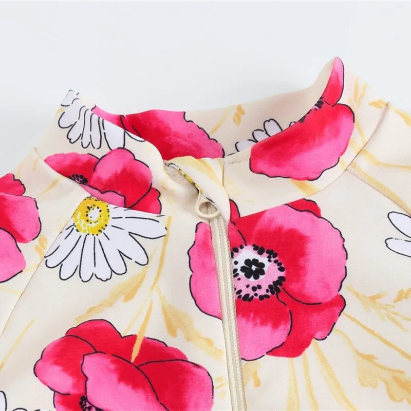 Baby Girl Florals   Patterns Print Long Sleeve One-Piece Swimsuit (5 Designs)