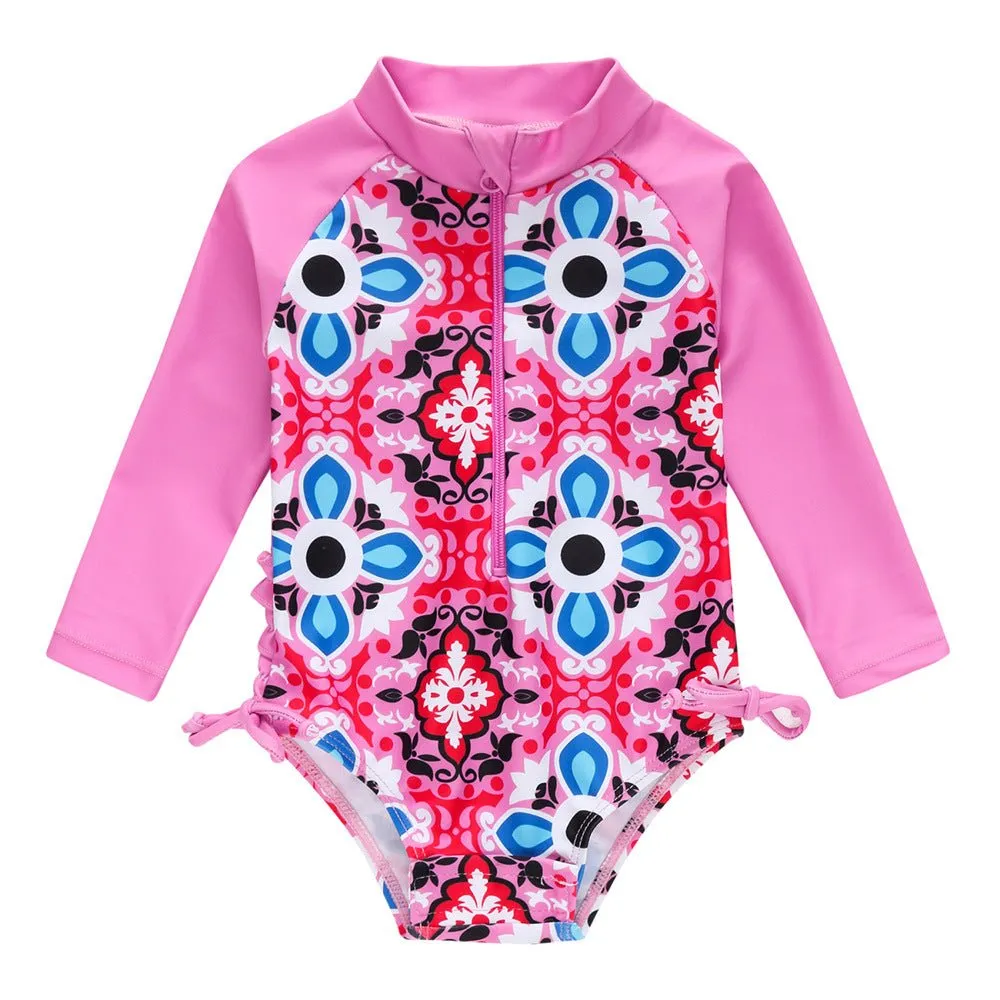 Baby Girl Florals   Patterns Print Long Sleeve One-Piece Swimsuit (5 Designs)