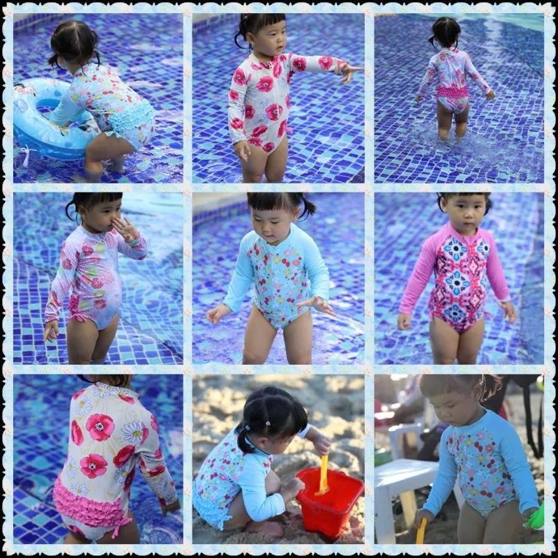 Baby Girl Florals   Patterns Print Long Sleeve One-Piece Swimsuit (5 Designs)