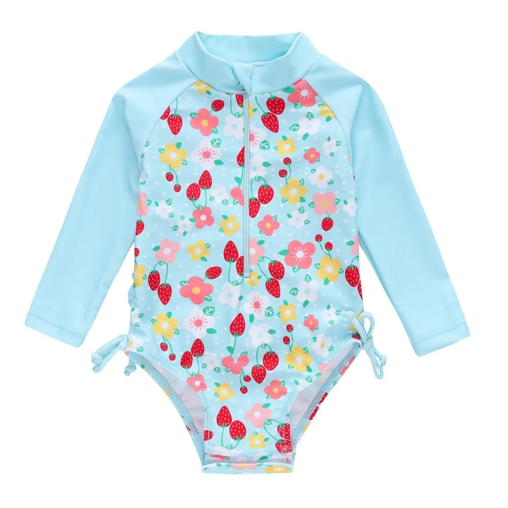 Baby Girl Florals   Patterns Print Long Sleeve One-Piece Swimsuit (5 Designs)