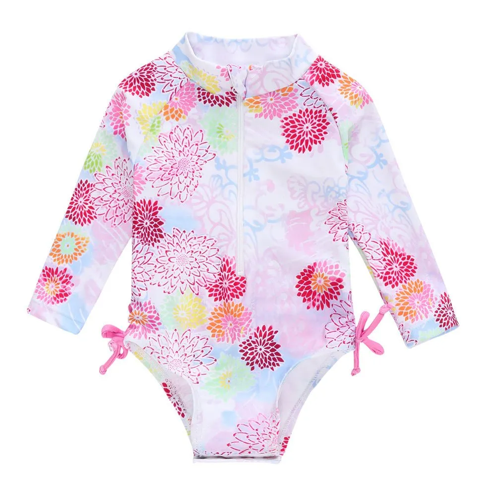 Baby Girl Florals   Patterns Print Long Sleeve One-Piece Swimsuit (5 Designs)