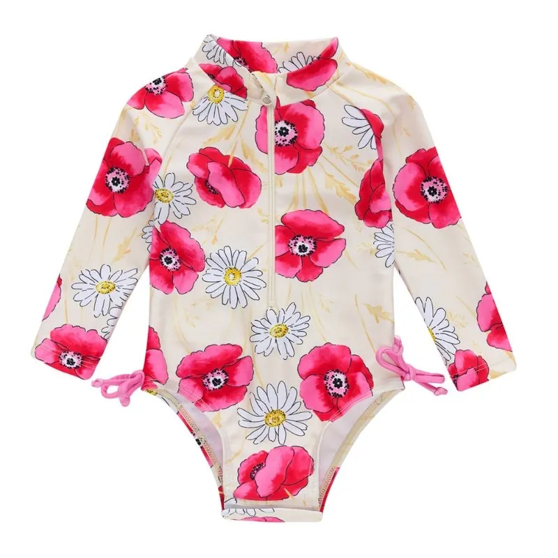 Baby Girl Florals   Patterns Print Long Sleeve One-Piece Swimsuit (5 Designs)