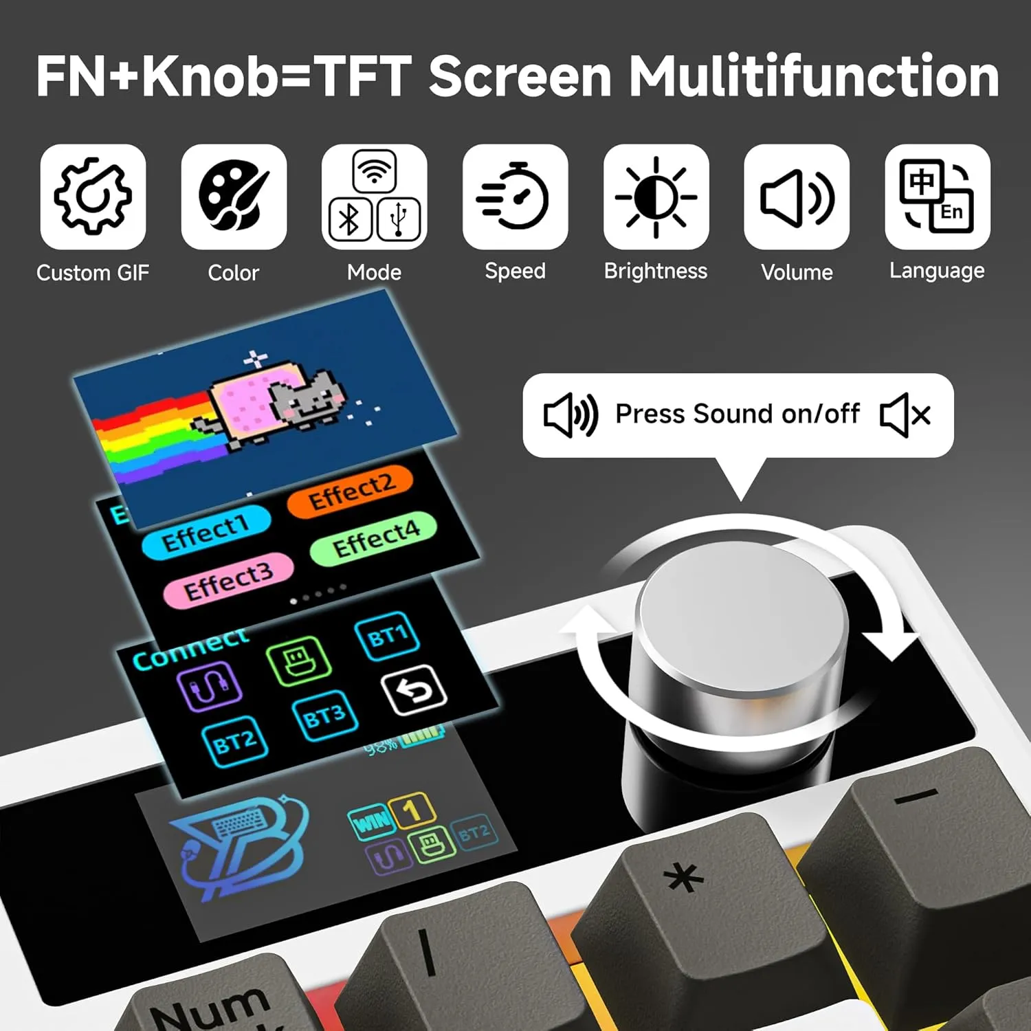 BOYI TD31Pro Mechanical Number Pad,Bluetooth5.0/2.4G/Type-C Wireless Numeric Keypad,RGB HotSwap Numpad with Screen&Knob,PBT Keycaps Rechargeable Gasket Number keypad for Working/Gaming(White-Grey)