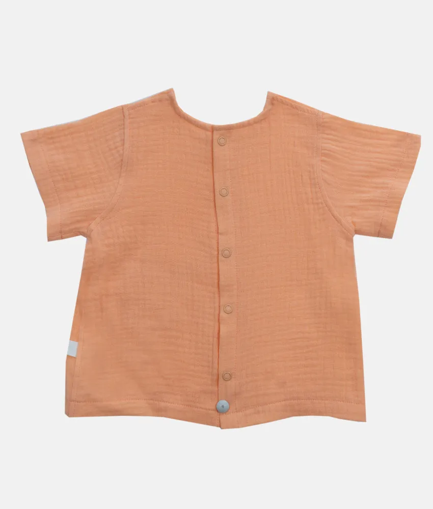 Boys Muslin Shirt & Short 2pcs Set - Coral