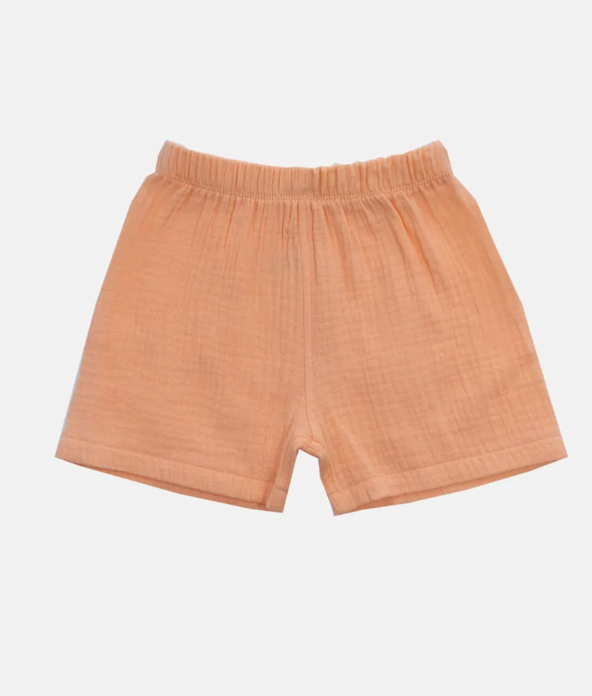 Boys Muslin Shirt & Short 2pcs Set - Coral