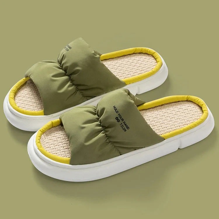 Breathable Flax Slippers Indoor Women Men Platform Shoes Four Seasons Lovers Home Floor Slides Quiet Light Weight Female Slipper