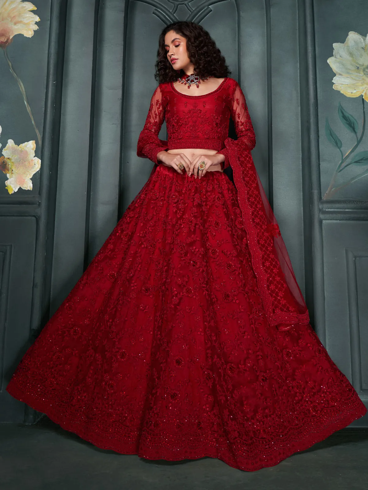 Bridal Red Embroidered Lehenga Choli