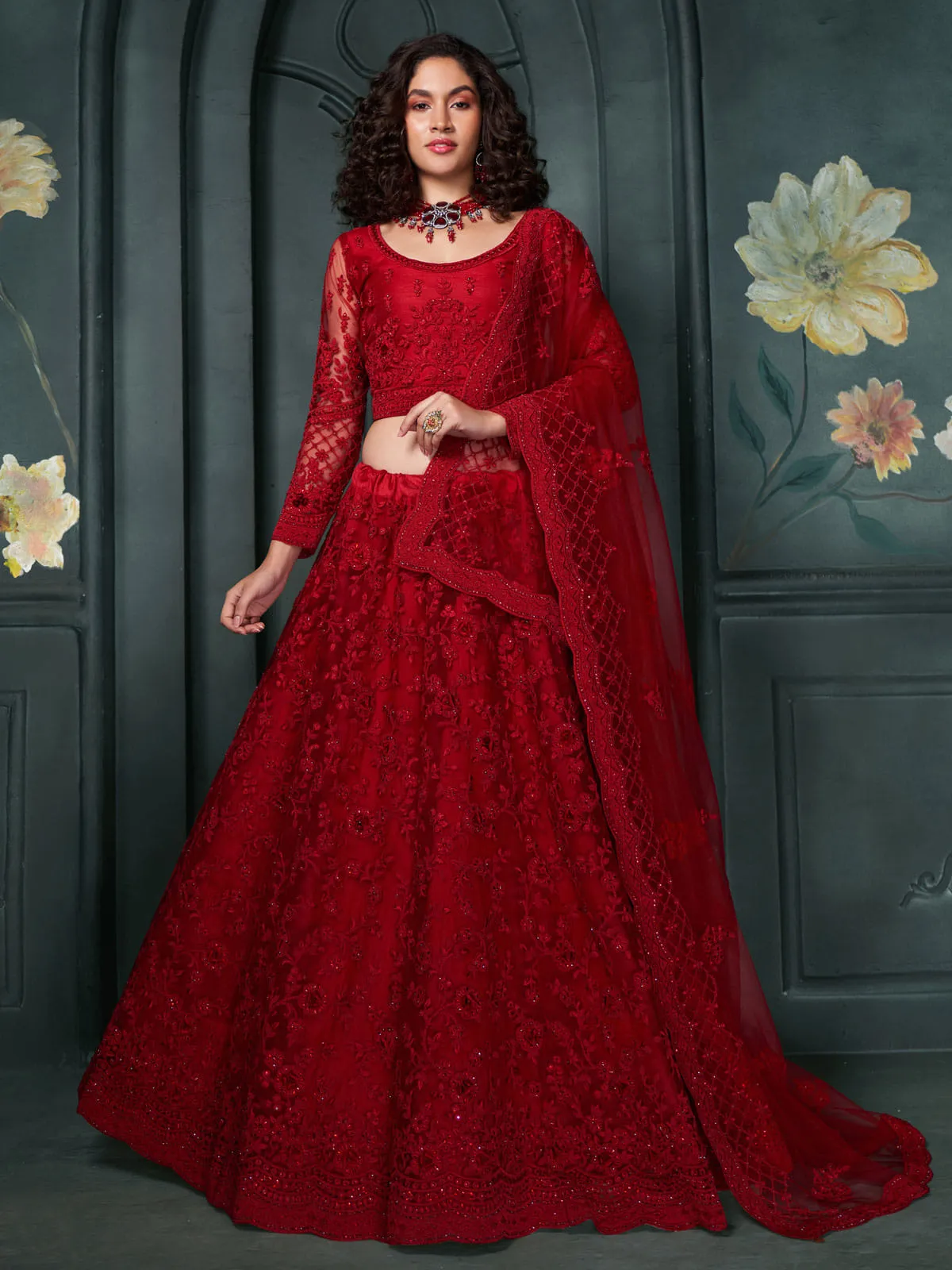 Bridal Red Embroidered Lehenga Choli