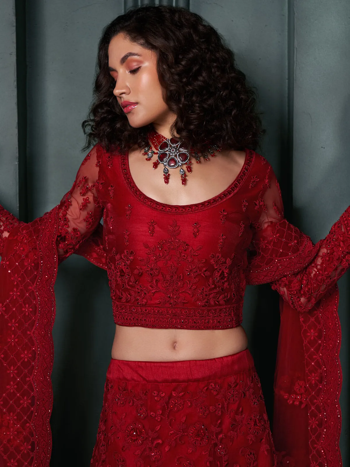 Bridal Red Embroidered Lehenga Choli