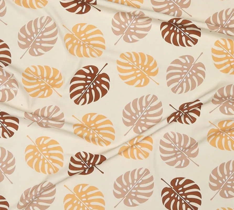 BSB HOME Premium Glace Cotton 180 TC Flat Single Bedsheets for Summer Breathable | Wrinklefree (Size-60 X 90 Inch) with 1 Pillow Covers (Size-17 X 27 Inches, Beige Brown Leaf Print)