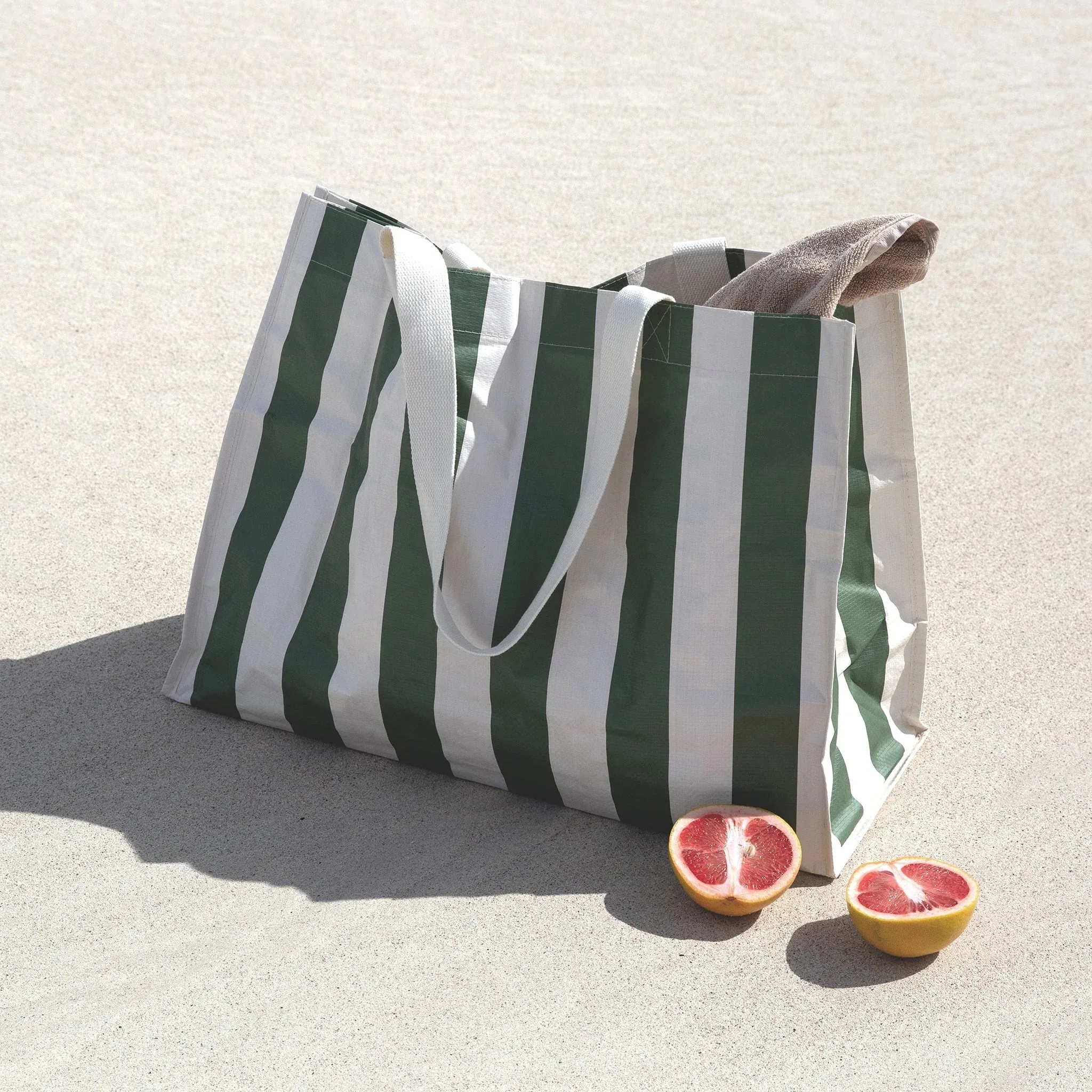 Carryall Beach Bag - Vacay Olive Stripe