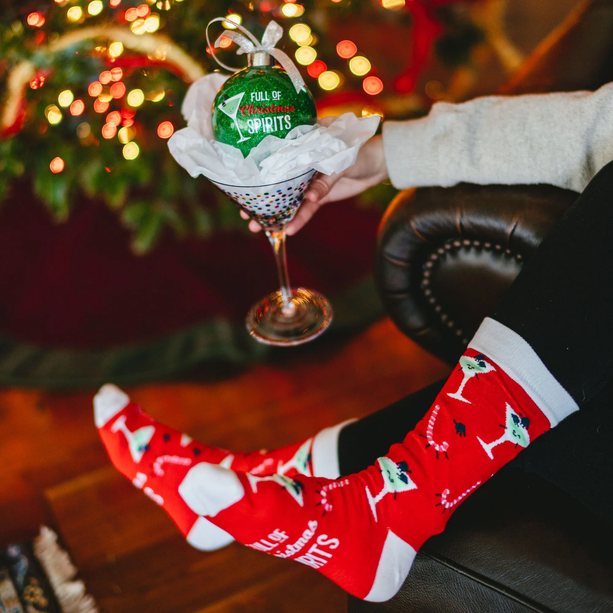 Christmas Spirits 4" Ornament with Unisex Holiday Socks