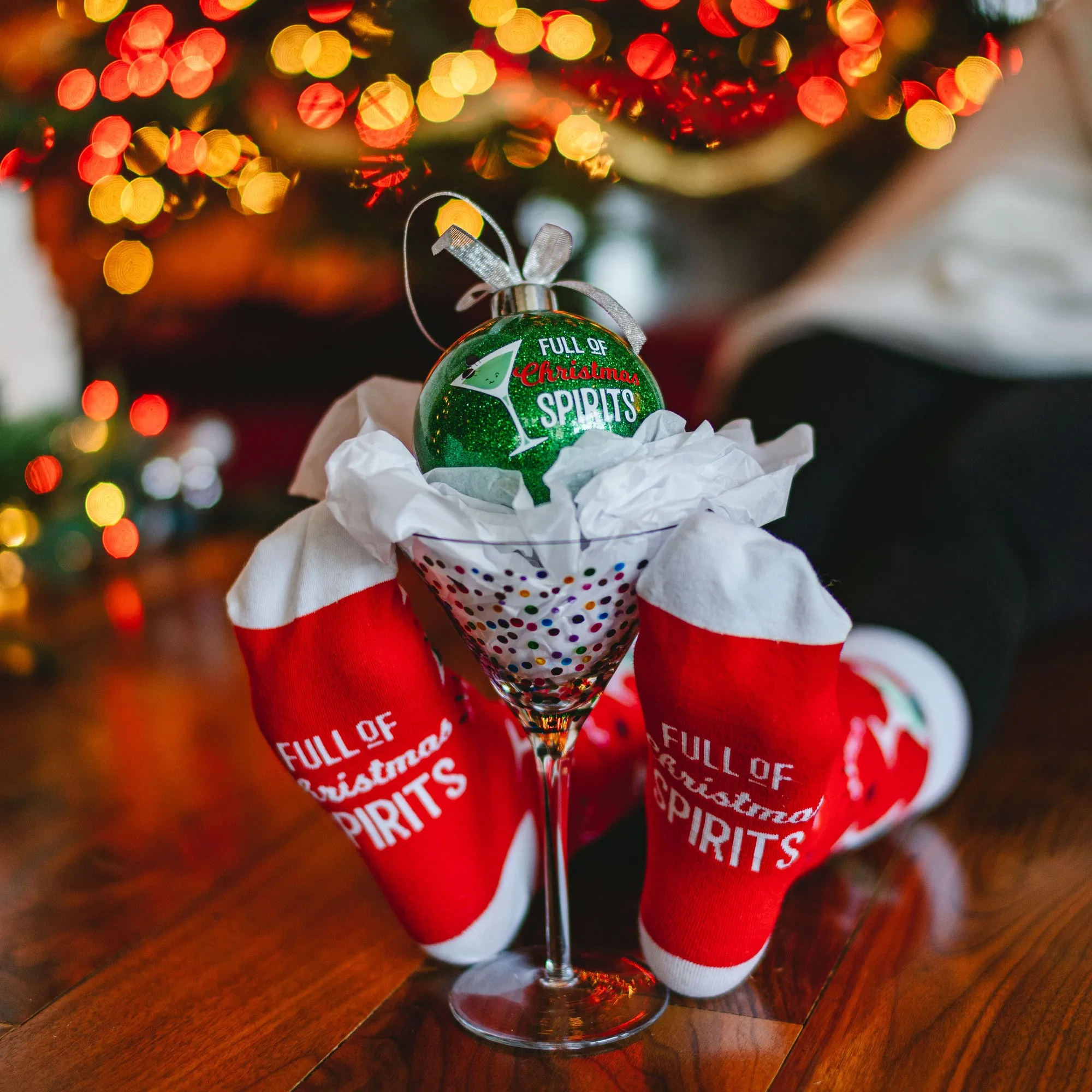 Christmas Spirits 4" Ornament with Unisex Holiday Socks