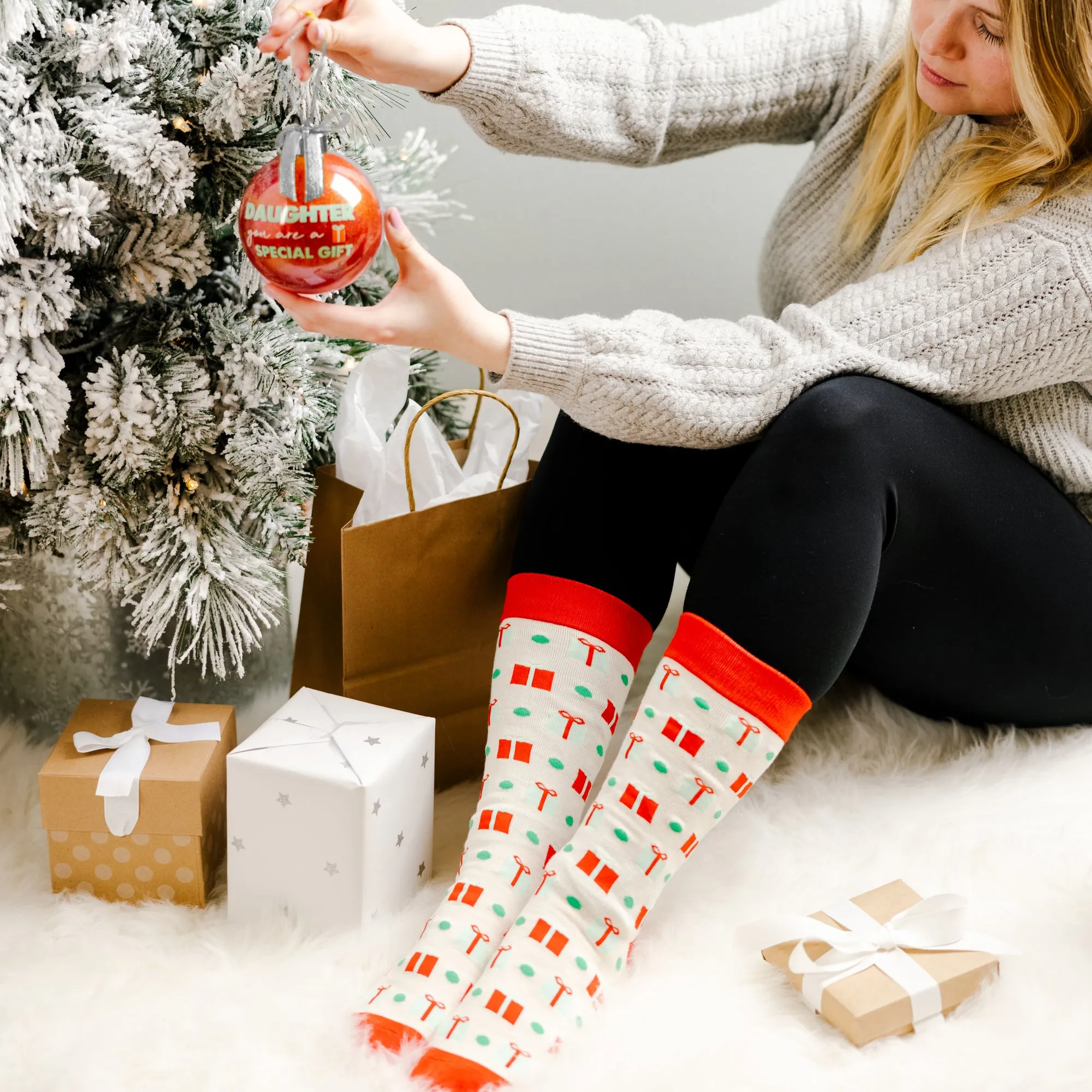 Daughter 4" Ornament with Unisex Holiday Socks