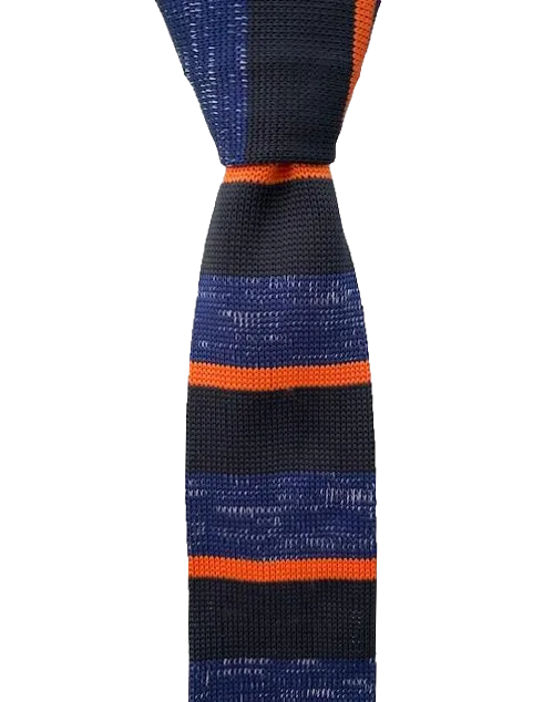 Denim Blue, Black and Orange Striped Knit Men's Tie