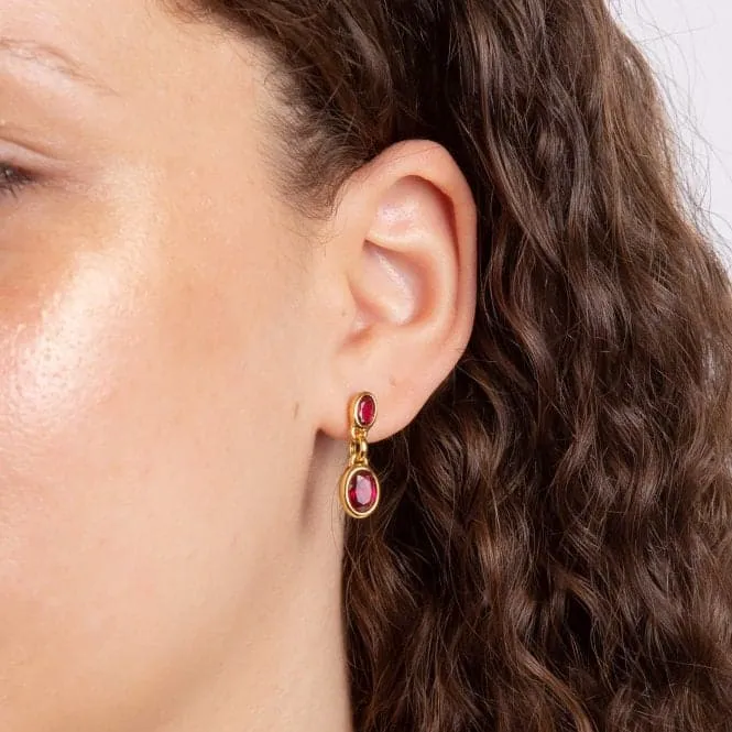 Fuchsia Nano Crystal Double Yellow Gold Drop Earrings E6226P