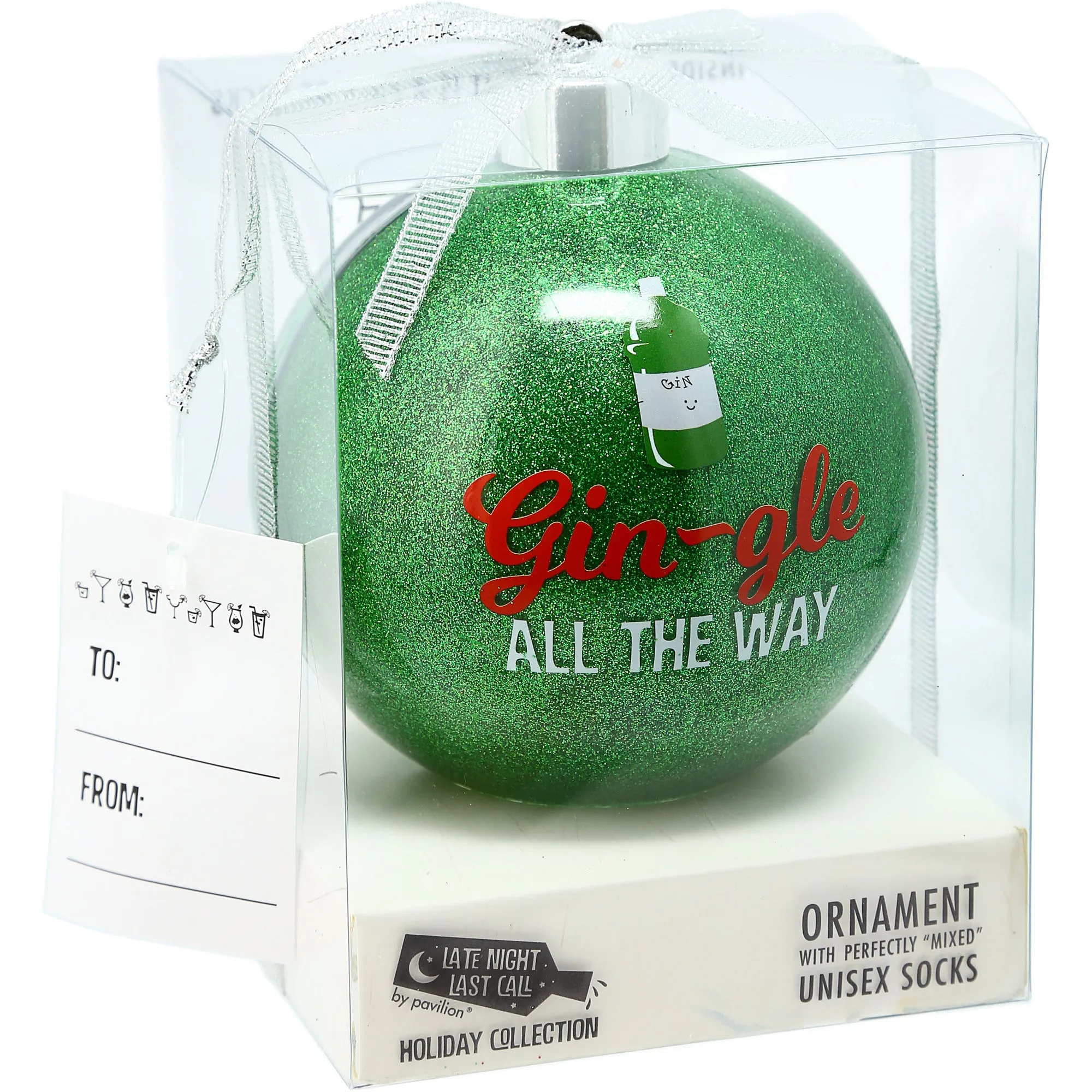 Gin-gle 4" Ornament with Unisex Holiday Socks