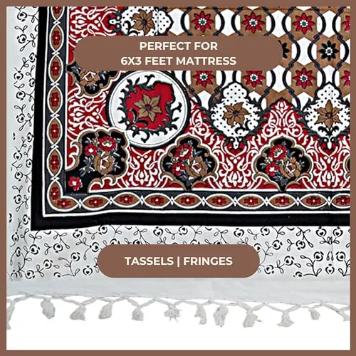 Hashcart Single Size Bed Cotton Printed Bedsheet Colorful with Tassels