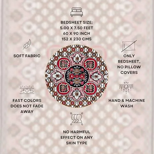 Hashcart Single Size Bed Cotton Printed Bedsheet Colorful with Tassels