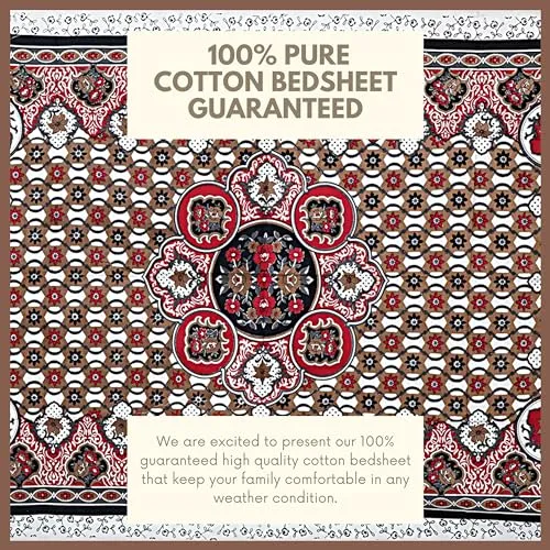 Hashcart Single Size Bed Cotton Printed Bedsheet Colorful with Tassels