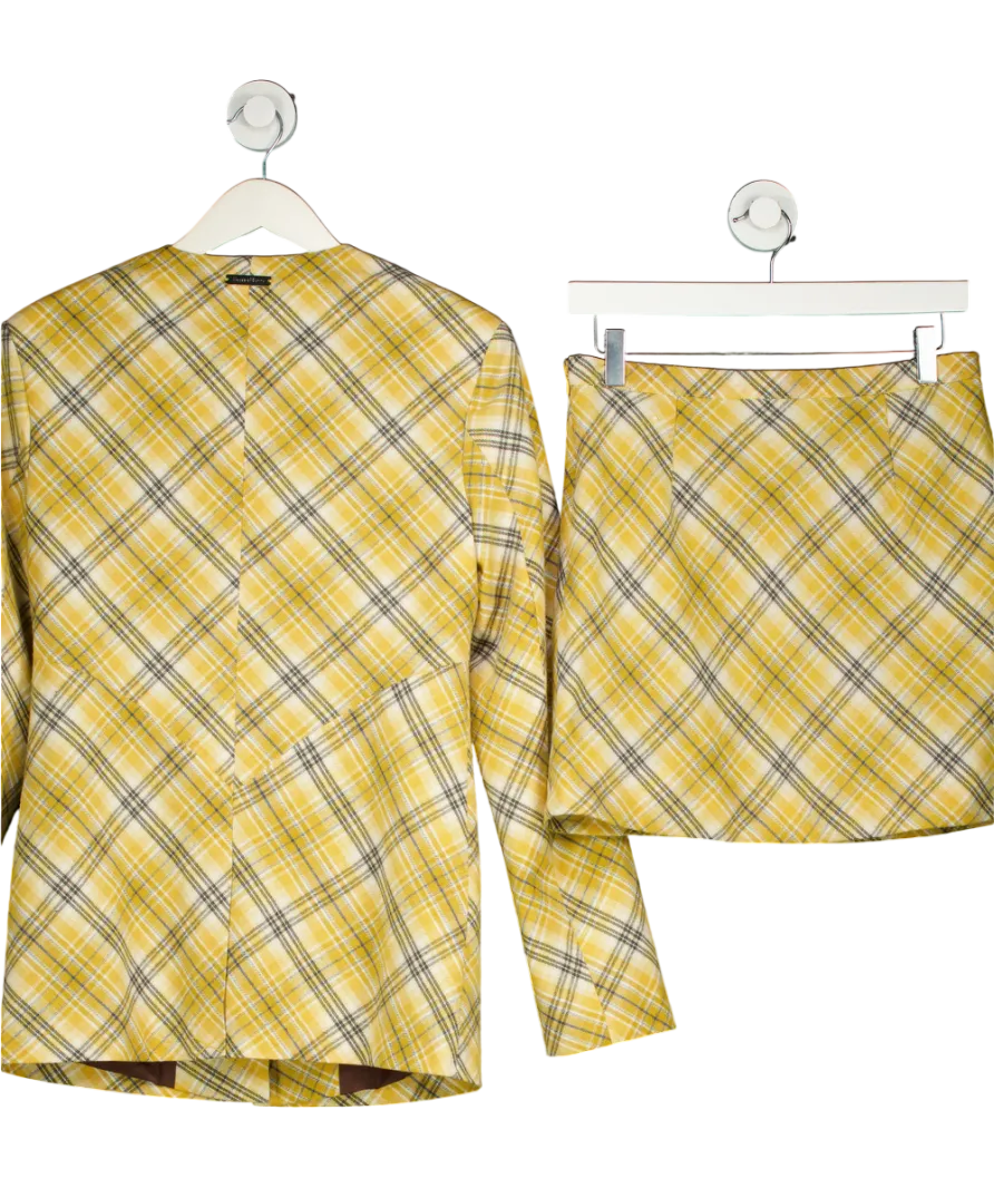 HOUSE OF SUNNY 2-piece Yellow Check-print Round-neck Slim-fit Woven-blend Blazer And Mini Skirt UK 8