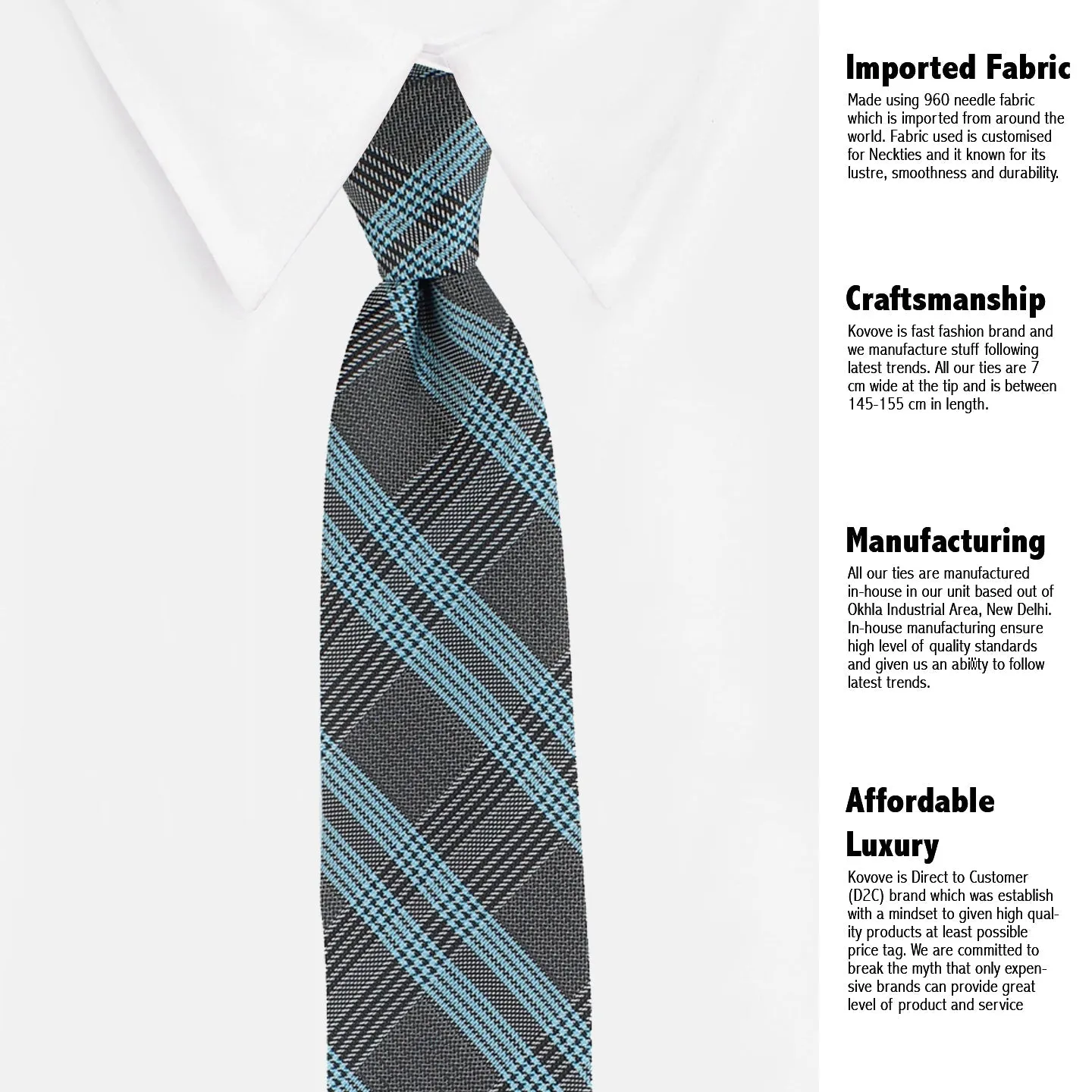 Kovove Elegant Grey Checkered Neck Tie For Men