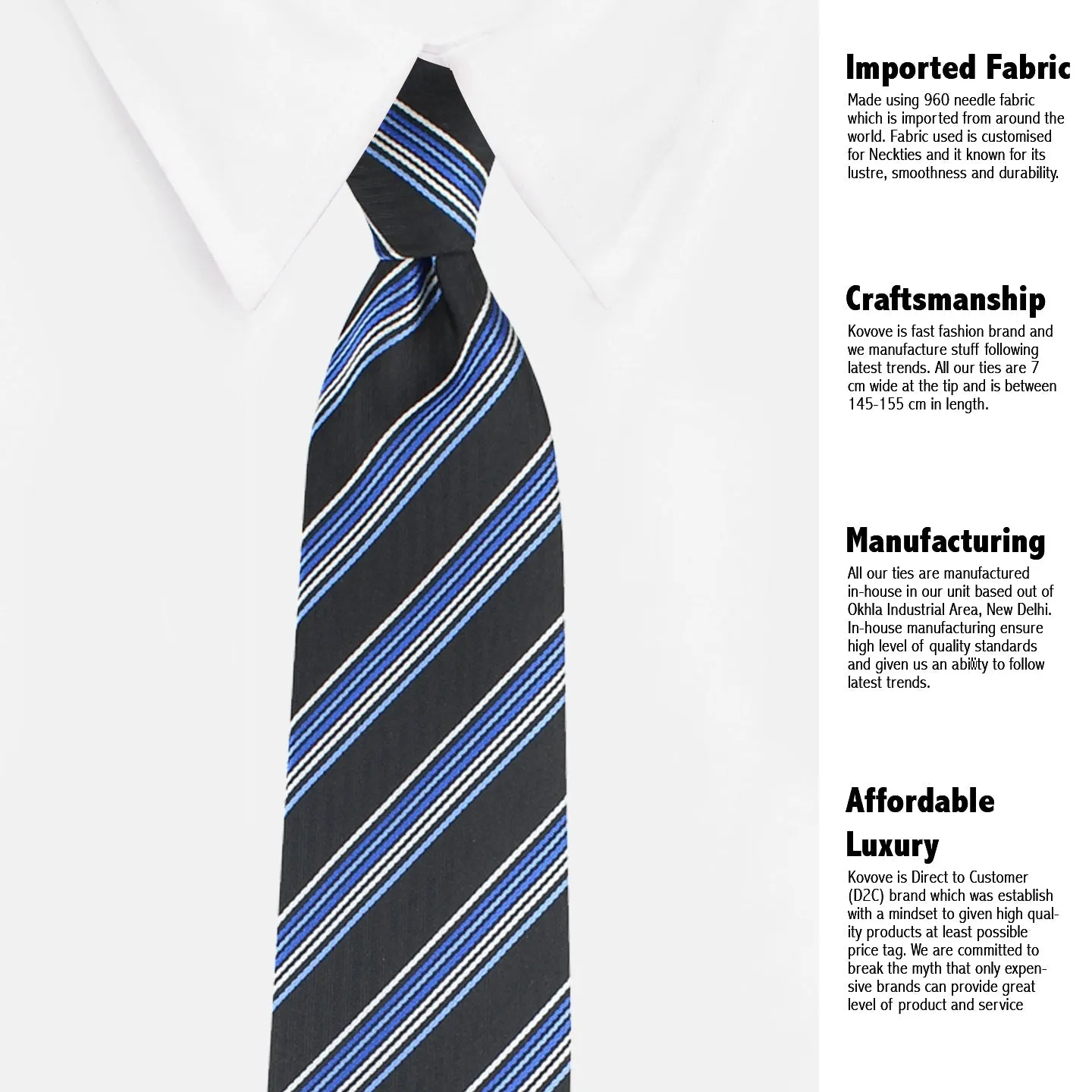 Kovove Pleasing Black Striped Neck Tie For Men
