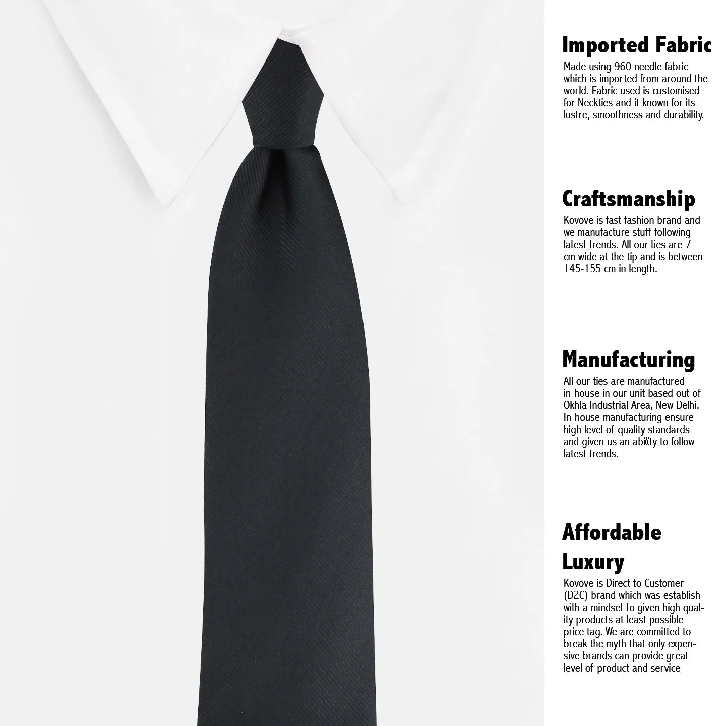 Kovove The Appealing Self Striped Black Necktie For Men