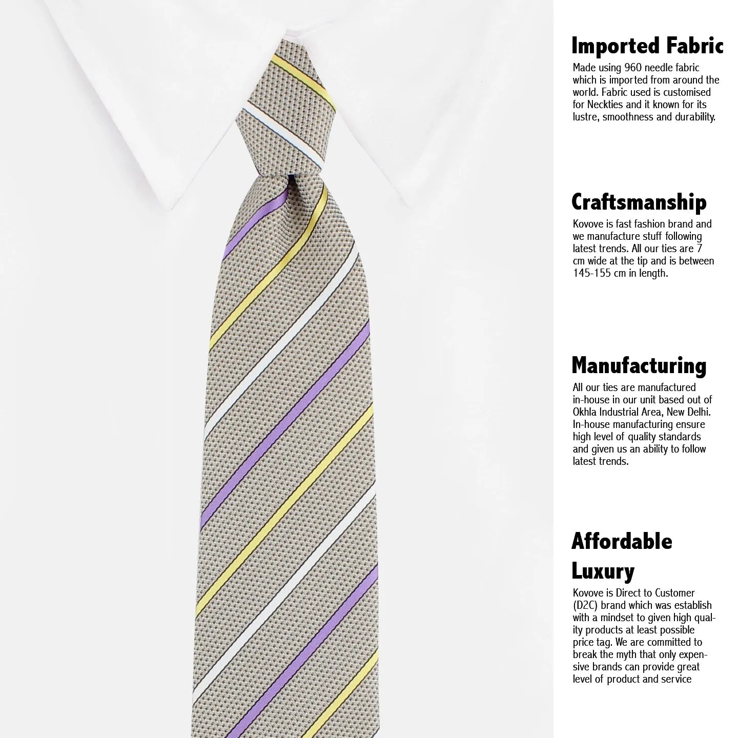 Kovove The Delightful Striped Grey Necktie For Men