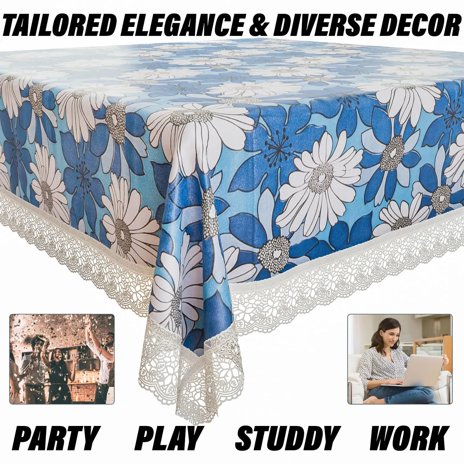 Kuber Industries Dining Table Cover | Kitchen Dining Tablecloth | 8 Seater Dining Table Cover | Dining Table Cover for Hall Décor | Sunflower Kitchen Tablecloth | 60x108 | Blue