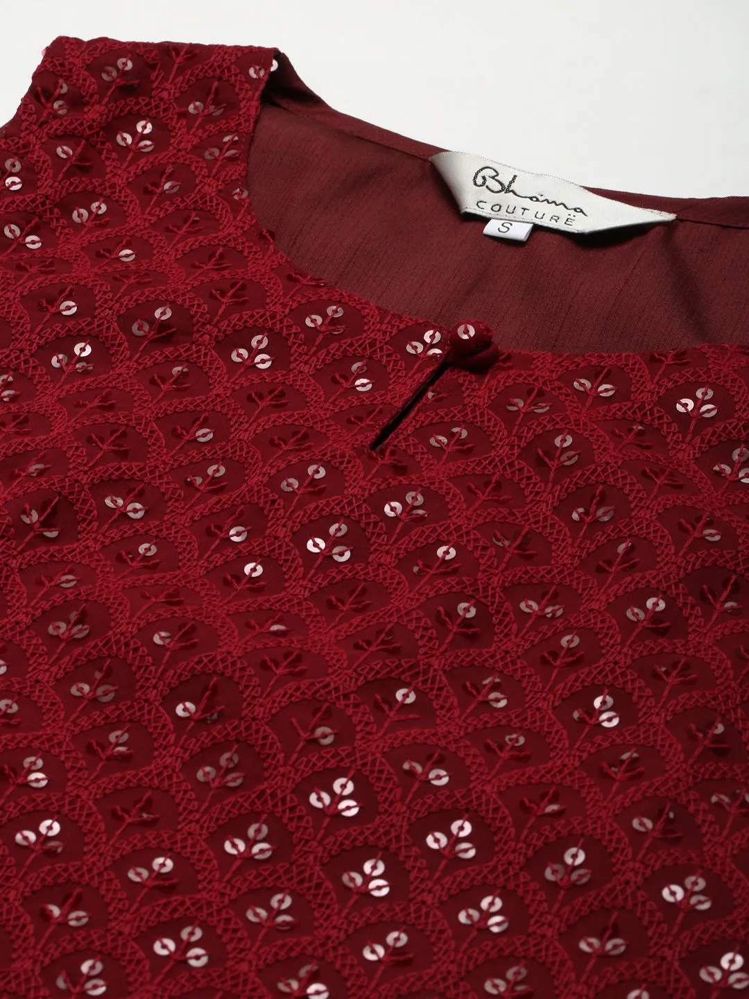 Maroon Embroidered Kurta With Sharara With Dupatta