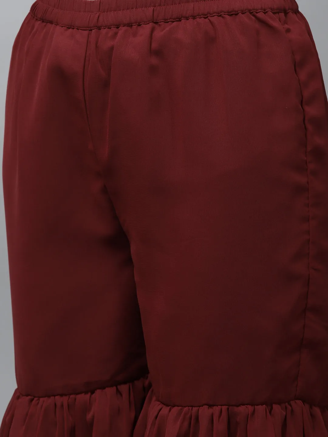 Maroon Embroidered Kurta With Sharara With Dupatta