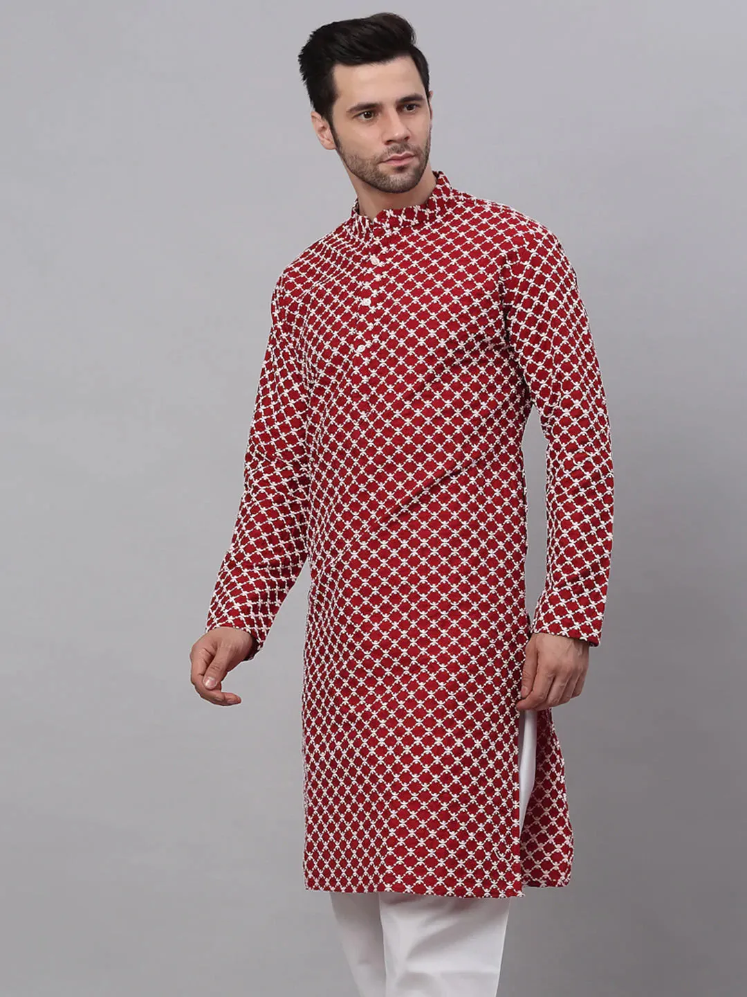 Men Maroon Chikankari Kurta Only