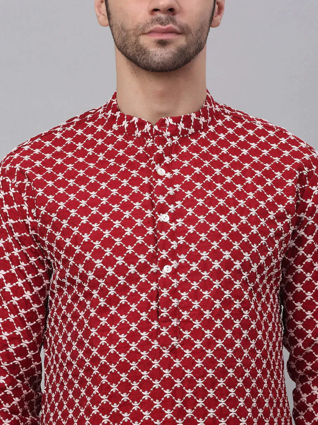 Men Maroon Chikankari Kurta Only