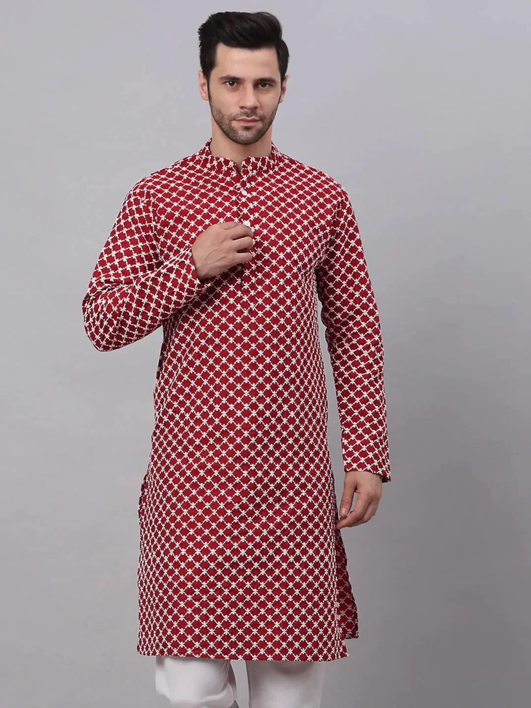 Men Maroon Chikankari Kurta Only