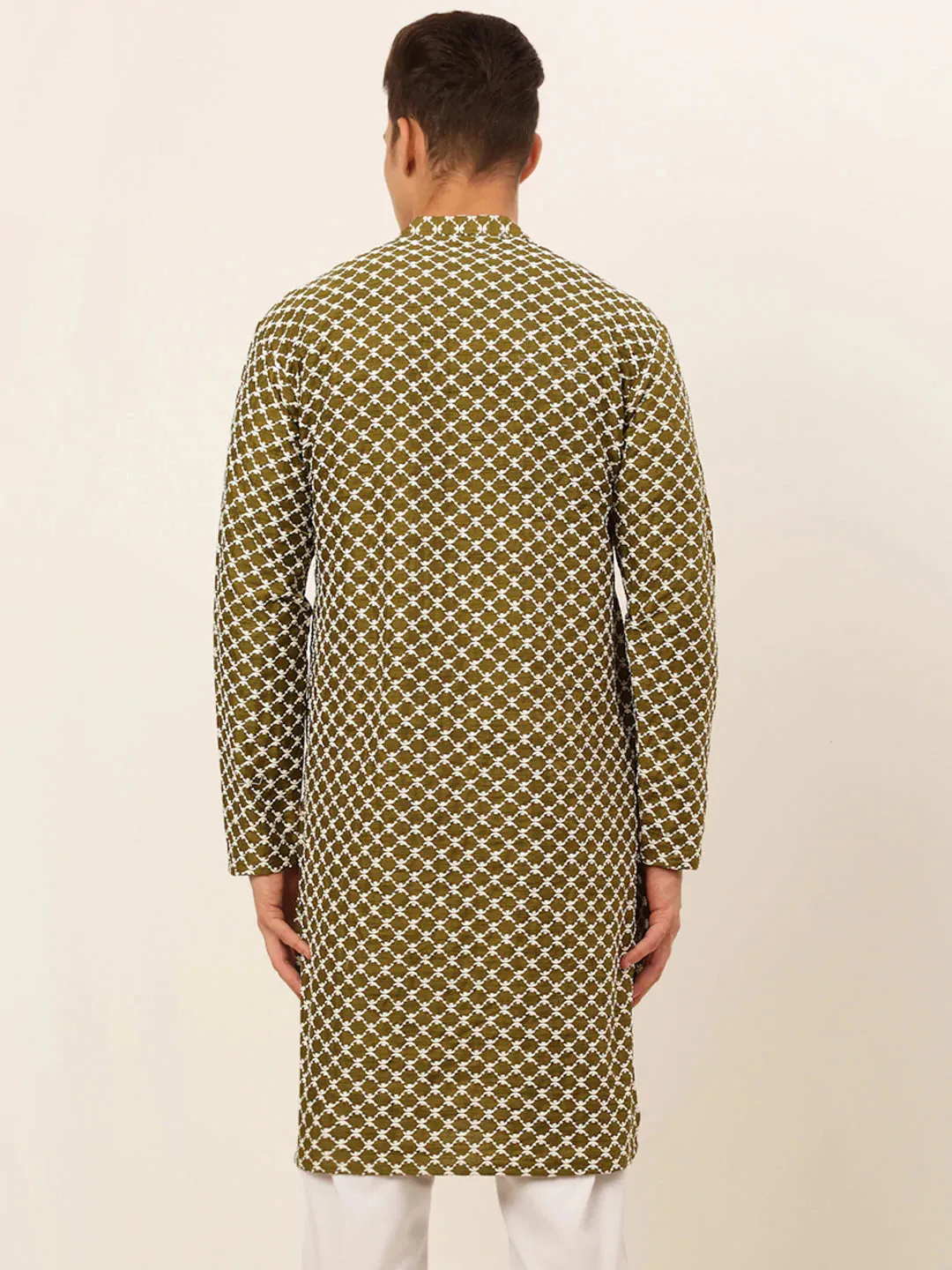 Men Olive Green Chikankari Kurta Only