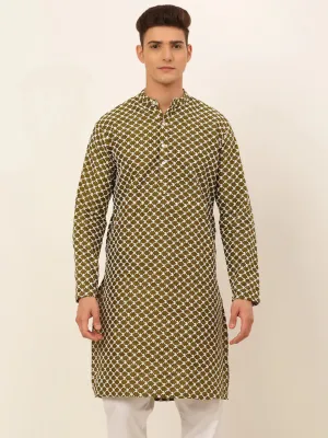 Men Olive Green Chikankari Kurta Only
