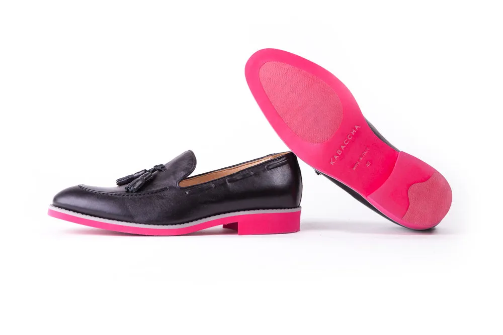 Men's Black & Grey Accented Tassel Loafer with Pink Sole ( EX-144)