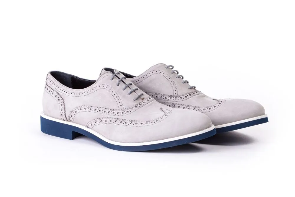 Men's Grey Nubuk & White Accented Brogue Wingtip (EX-117)