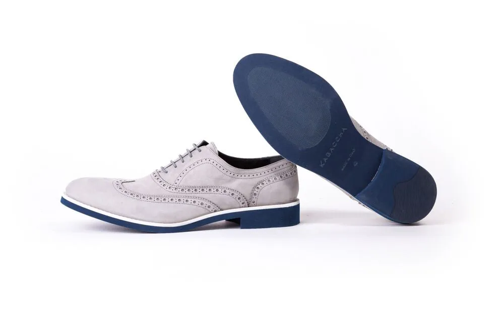 Men's Grey Nubuk & White Accented Brogue Wingtip (EX-117)