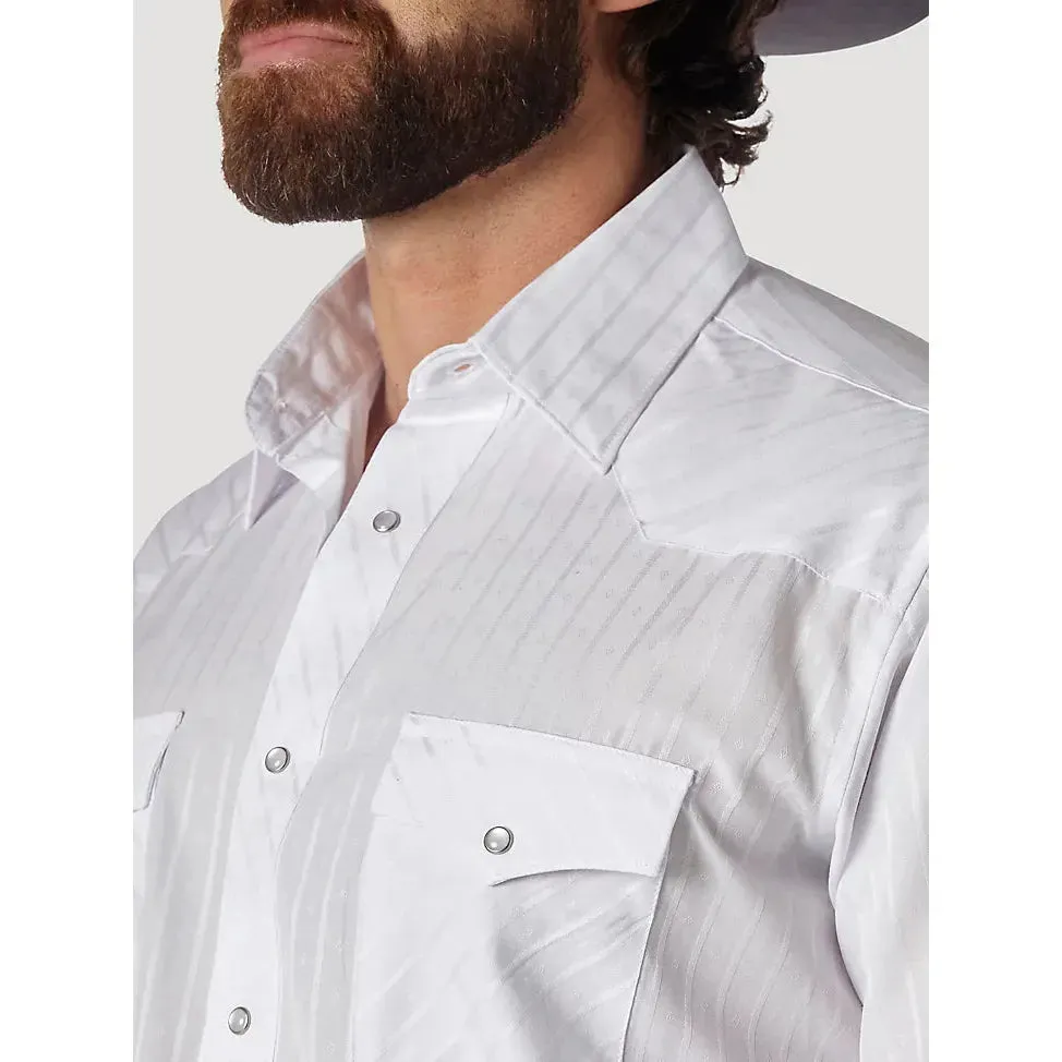 MEN'S WRANGLER® WESTERN LONG SLEEVE WESTERN SNAP DOBBY STRIPE WHITE SHIRT