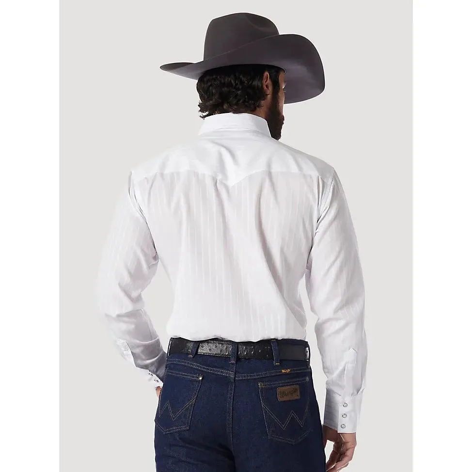 MEN'S WRANGLER® WESTERN LONG SLEEVE WESTERN SNAP DOBBY STRIPE WHITE SHIRT