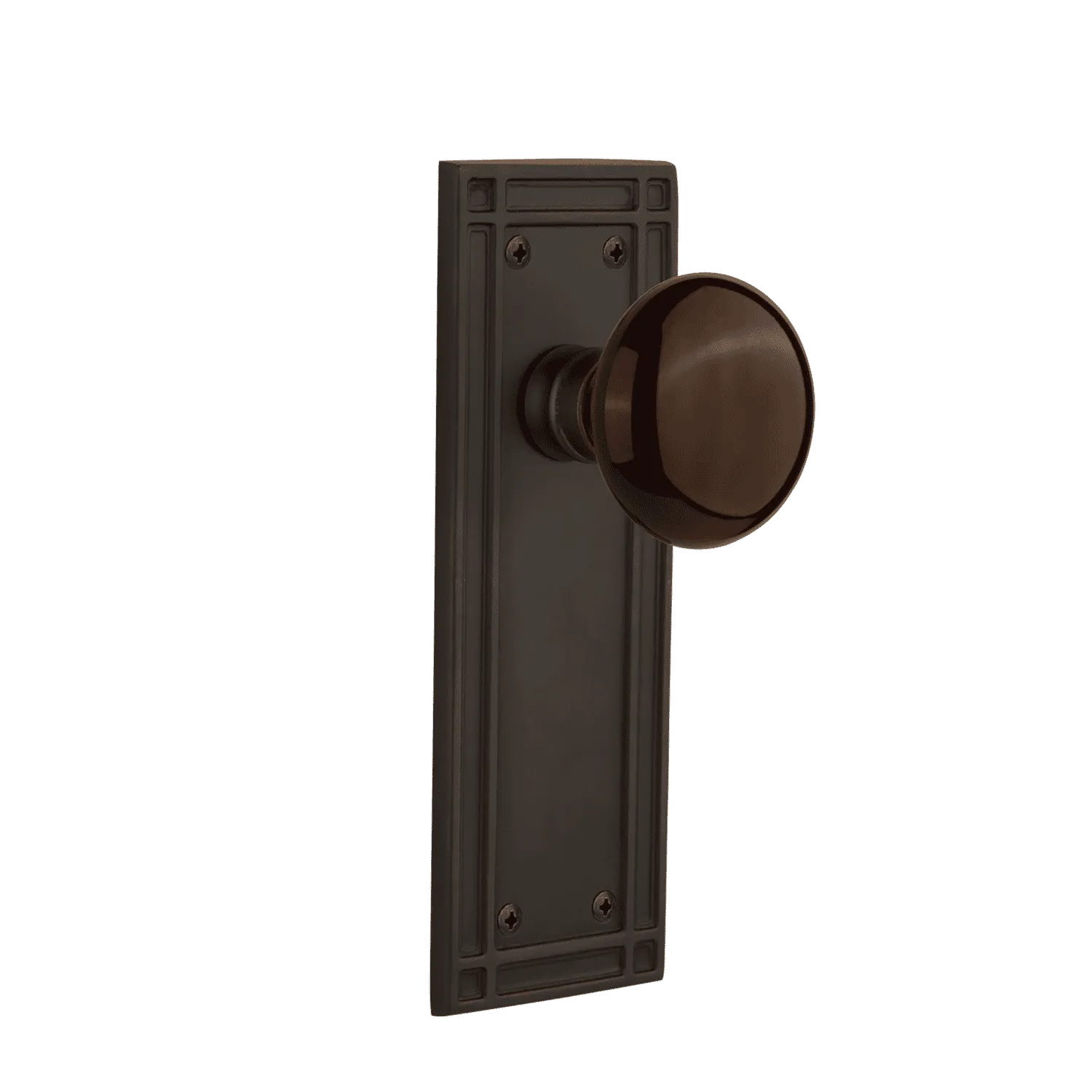 Mission Long Plate with Brown Porcelain Knob in Oil-Rubbed Bronze