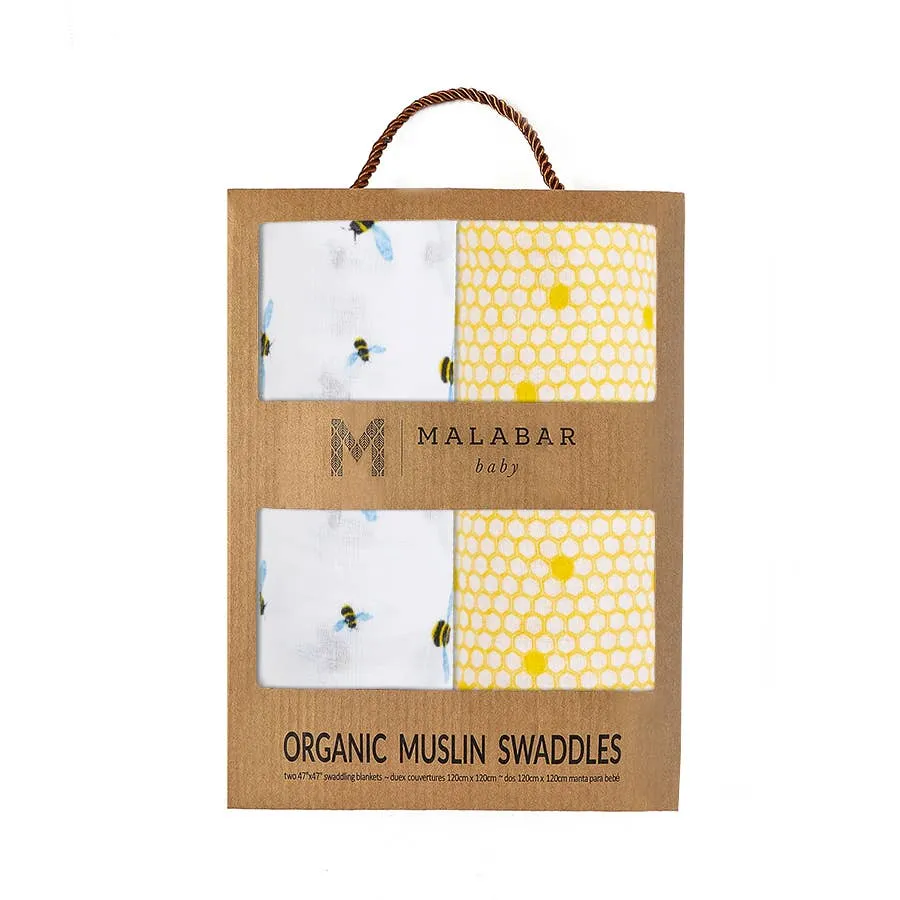 Organic Cotton Muslin Swaddle 2-Pack - Busy Bees
