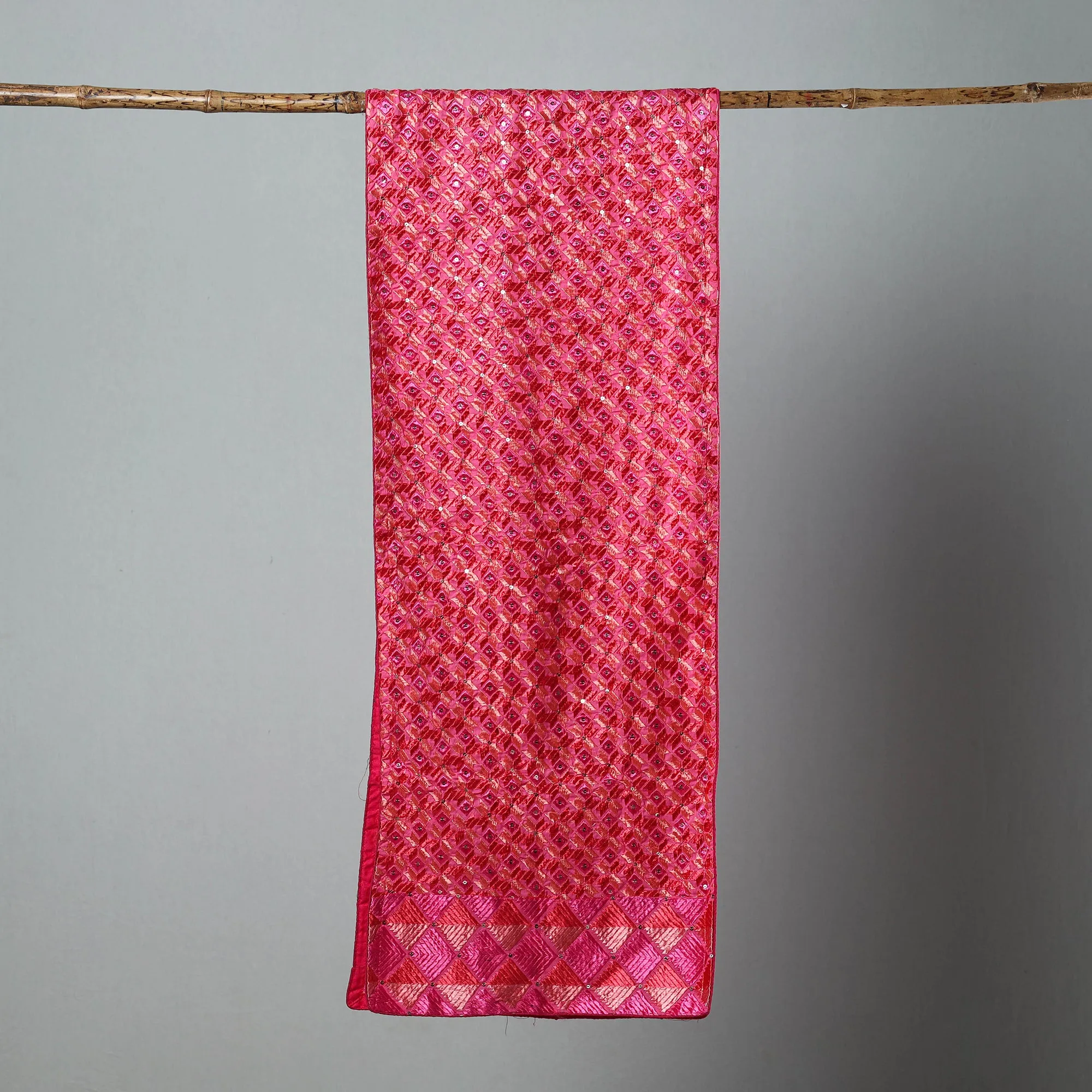 Pink - Phulkari Silk Cotton Embroidered Stole 05