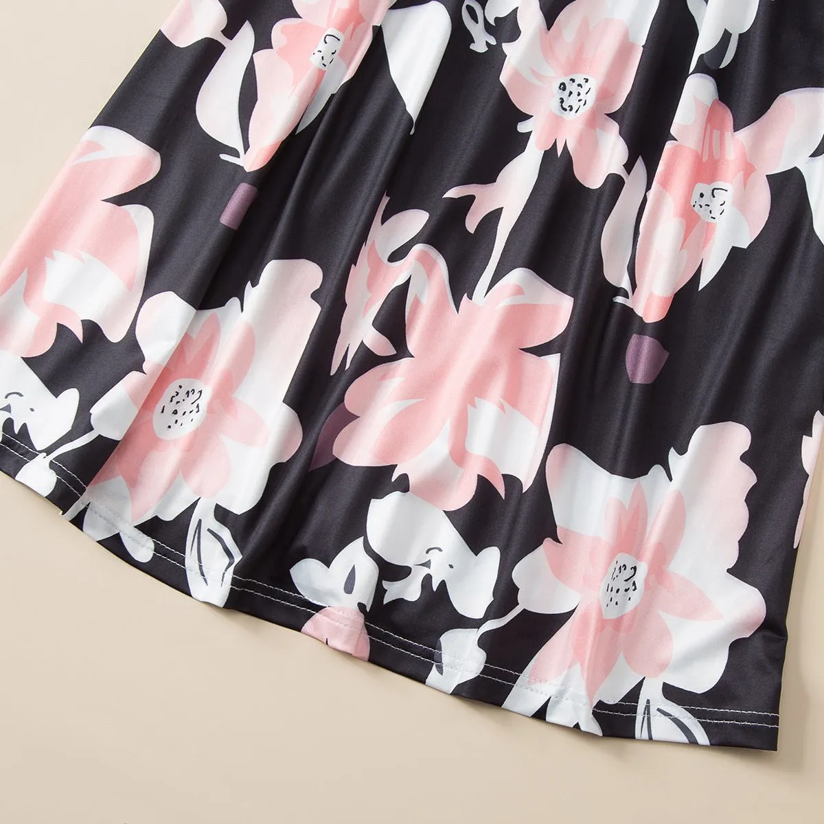 Pink Sleeveless Floral Print Dress for Mom and Me